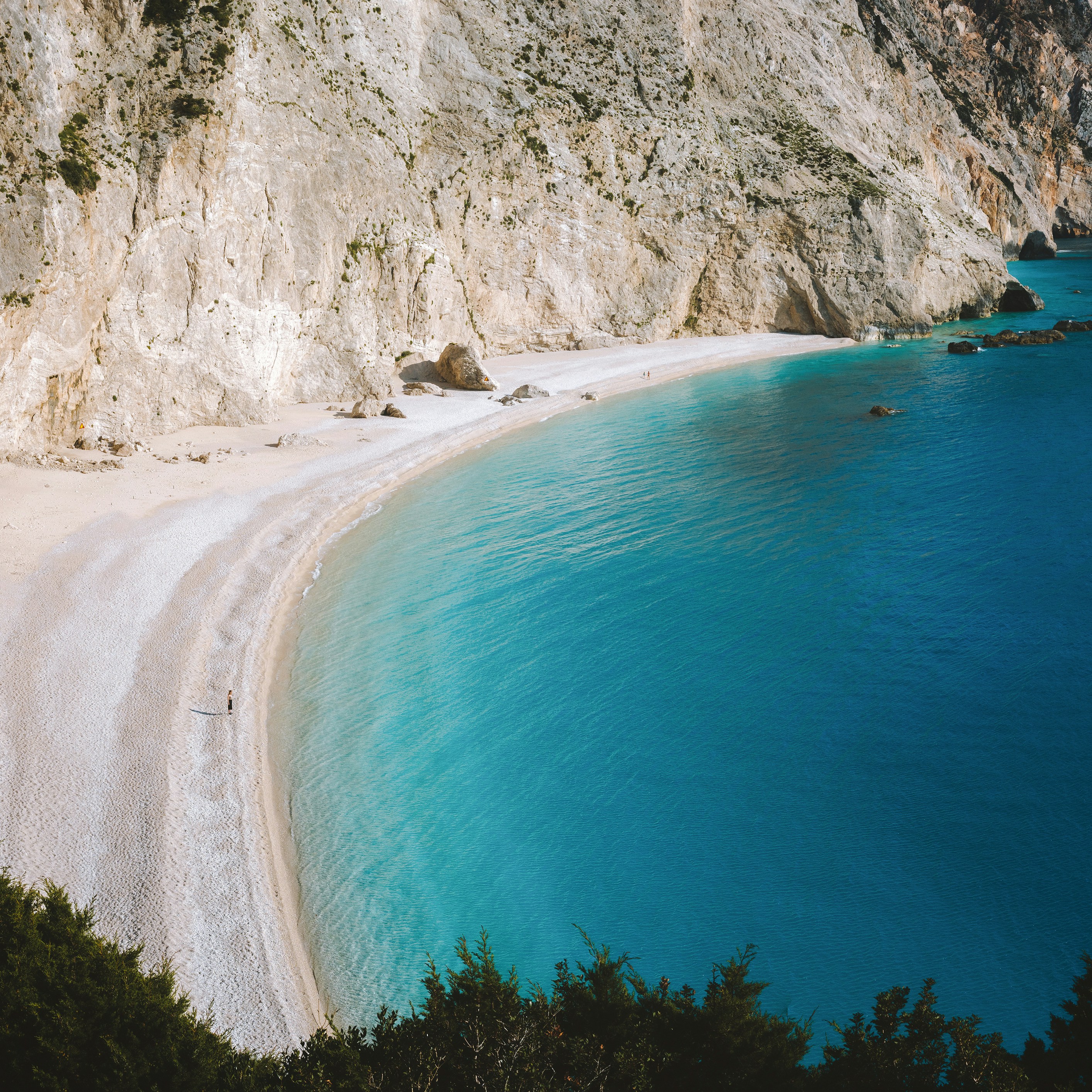 Egremni beach on Lefkada's west coast, with turquoise waters and rugged limestone cliffs
